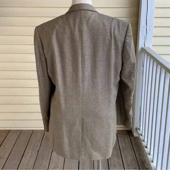 LANDS END Houndstooth Blazer Wool Silk Linen Blend Mens 46L Sport Coat Jacket - Picture 2 of 14